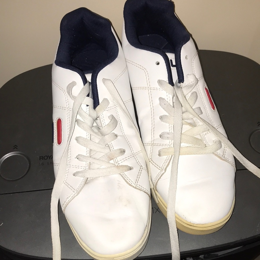 Men's White Lace-Up Casual Sneakers with Navy Lining